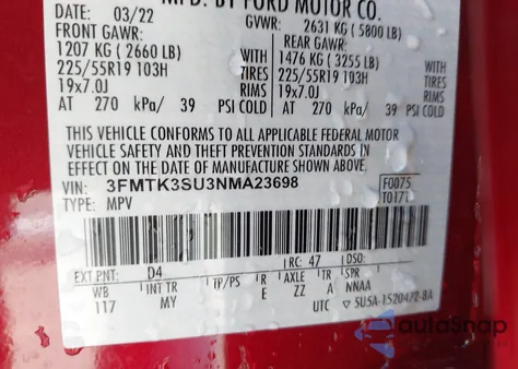 2022 Ford Mustang Mach-E Premium z USA, uszkodzony, nr VIN 3FMTK3SU3NMA23698